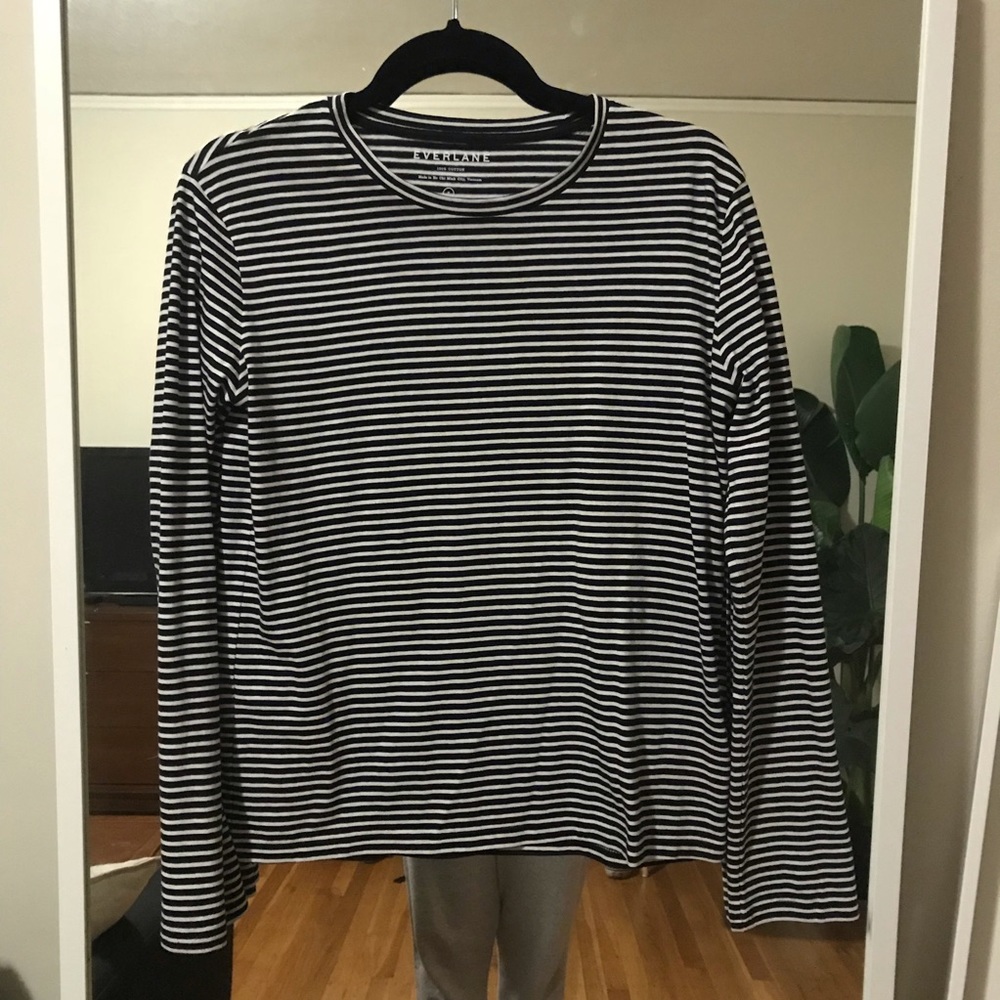 Everlane Cotton Long Sleeve Crew - Striped, Size S